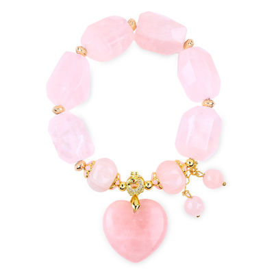 คุณภาพ  14MM Multi Facted Rose Quartz Stone Crystal Bracelet Heart Carving โรงงาน