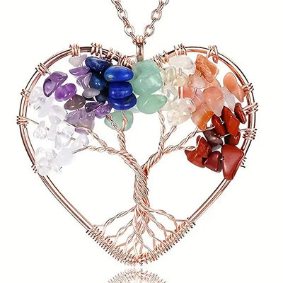 คุณภาพ  5*5cm Tree Of Life Necklace With Chakra Stones Pendant โรงงาน