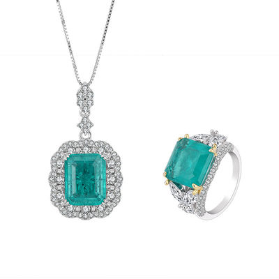 คุณภาพ  Zircon Square Gemstone Necklace Pendant Ring Set For Birthday Gift โรงงาน