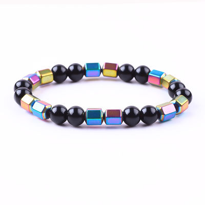 8 มิลลิเมตร ทําด้วยมือธรรมชาติ ยืดหยุ่นหินคริสตัล Obsidian Hematite ธูปข้อมือ