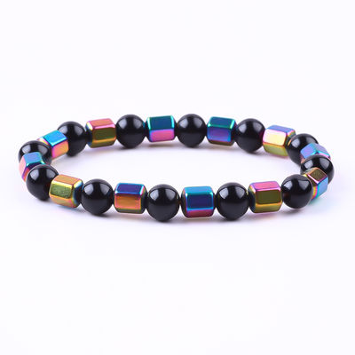 8 มิลลิเมตร ทําด้วยมือธรรมชาติ ยืดหยุ่นหินคริสตัล Obsidian Hematite ธูปข้อมือ
