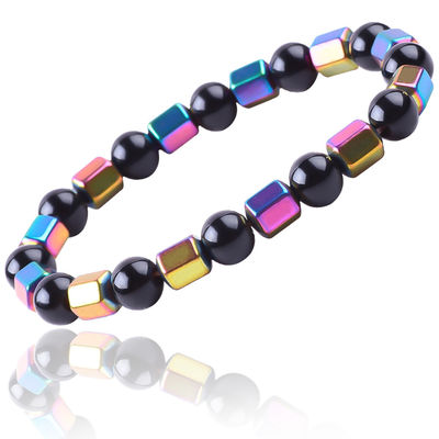 8 มิลลิเมตร ทําด้วยมือธรรมชาติ ยืดหยุ่นหินคริสตัล Obsidian Hematite ธูปข้อมือ