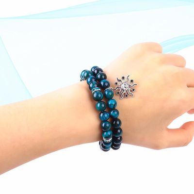 ผ้าข้อมือยืดหยุ่นกลมสีเทอร์คิวส์ สีน้ําเงิน ตาเสือหินข้อมือกระชับข้อมือ