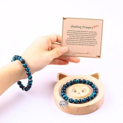 ผ้าข้อมือยืดหยุ่นกลมสีเทอร์คิวส์ สีน้ําเงิน ตาเสือหินข้อมือกระชับข้อมือ