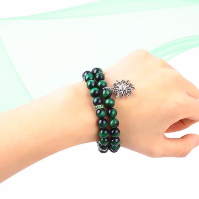 ทําด้วยมือ รอบ เขียว 10 มม ตาเสือ กระปุกข้อมือ กระปุกข้อมือ คริสตัล Healing