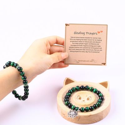 ทําด้วยมือ รอบ เขียว 10 มม ตาเสือ กระปุกข้อมือ กระปุกข้อมือ คริสตัล Healing
