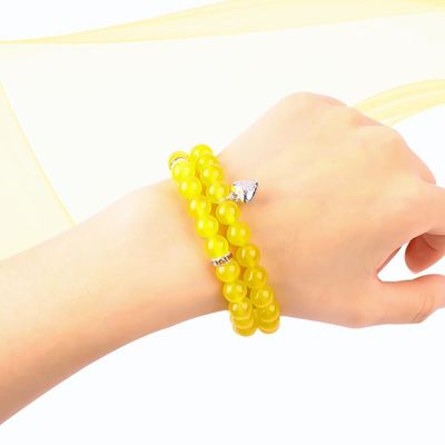 ยืดหยุ่นกลม 8 มิลลิเมตรหินแท้ข้อมือสีเหลือง Jade คริสตัล