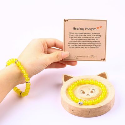 ยืดหยุ่นกลม 8 มิลลิเมตรหินแท้ข้อมือสีเหลือง Jade คริสตัล