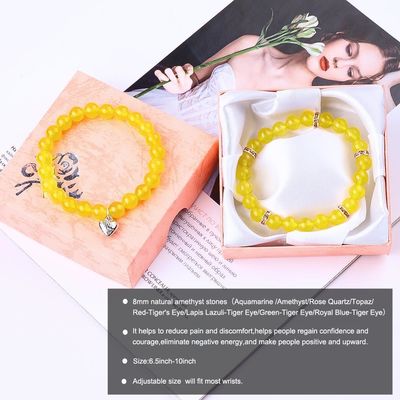 ยืดหยุ่นกลม 8 มิลลิเมตรหินแท้ข้อมือสีเหลือง Jade คริสตัล