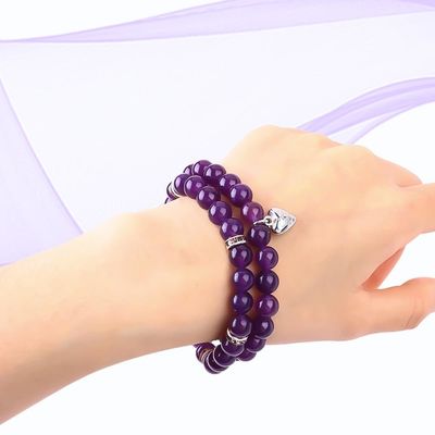 รูปทรงกลม เพชรมงคลหินแอมติสต์ สร้อยข้อมือ 4/6/8/10/12 มม.