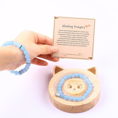 8 มิลลิเมตร Amethyst Blue Aquamarine หินแท้ สร้อยข้อมือ คริสตัล Healing