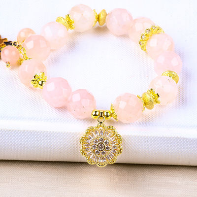 สร้อยข้อมือหินแท้ สร้อยข้อมือสีกุหลาบสีกุหลาบสีควอตซ์ สร้อยข้อมือสีกุหลาบสีจิราฟ์