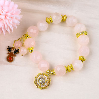 สร้อยข้อมือหินแท้ สร้อยข้อมือสีกุหลาบสีกุหลาบสีควอตซ์ สร้อยข้อมือสีกุหลาบสีจิราฟ์
