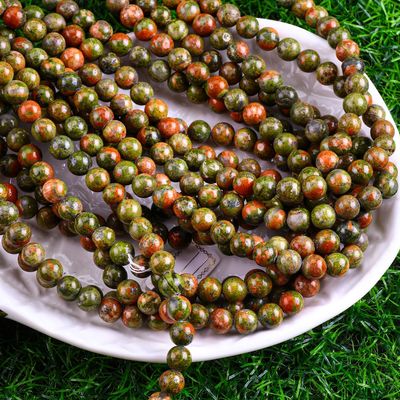 Unakite Round Bead Natural Crystal Gemstone ขนาดข้อมูลอื่น ๆ ข้อมูลอ่อน ๆ สําหรับการทําเครื่องประดับ DIY
