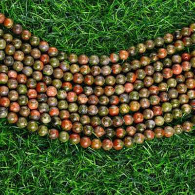 Unakite Round Bead Natural Crystal Gemstone ขนาดข้อมูลอื่น ๆ ข้อมูลอ่อน ๆ สําหรับการทําเครื่องประดับ DIY