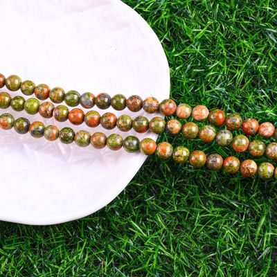 Unakite Round Bead Natural Crystal Gemstone ขนาดข้อมูลอื่น ๆ ข้อมูลอ่อน ๆ สําหรับการทําเครื่องประดับ DIY