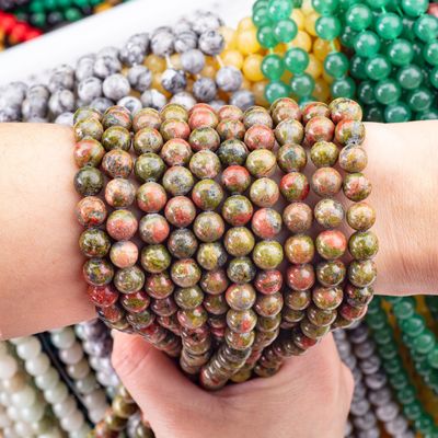 Unakite Round Bead Natural Crystal Gemstone ขนาดข้อมูลอื่น ๆ ข้อมูลอ่อน ๆ สําหรับการทําเครื่องประดับ DIY