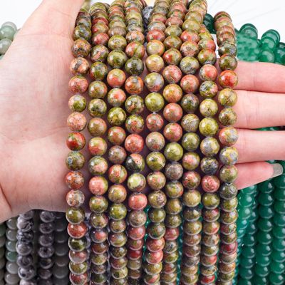 Unakite Round Bead Natural Crystal Gemstone ขนาดข้อมูลอื่น ๆ ข้อมูลอ่อน ๆ สําหรับการทําเครื่องประดับ DIY