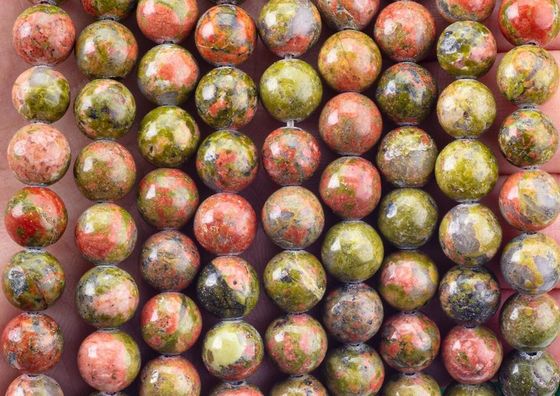 Unakite Round Bead Natural Crystal Gemstone ขนาดข้อมูลอื่น ๆ ข้อมูลอ่อน ๆ สําหรับการทําเครื่องประดับ DIY