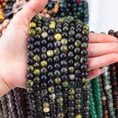สีเสือเจดกลมข้อมูลอิสระ คริสตัลหินแท้ สายข้อมูลอิสระสําหรับการทําเครื่องประดับ DIY