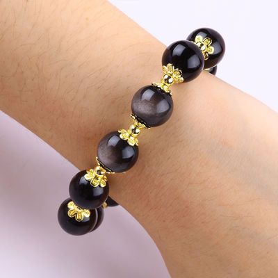 หินแท้ 12 มม เงิน Obsidian ดาวกลมกับจันทร์ Charm สร้อยข้อมือข้อมือข้อมือ