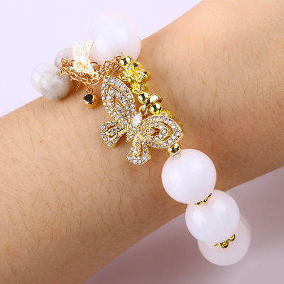 สีขาวธรรมชาติ 14MM คริสตัลวงกลมเดียว สายมือกระพริกกระพริกกระพริกกระพริก