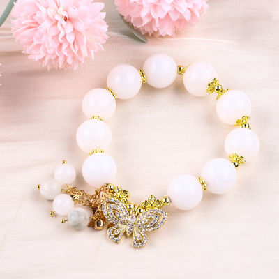 สีขาวธรรมชาติ 14MM คริสตัลวงกลมเดียว สายมือกระพริกกระพริกกระพริกกระพริก