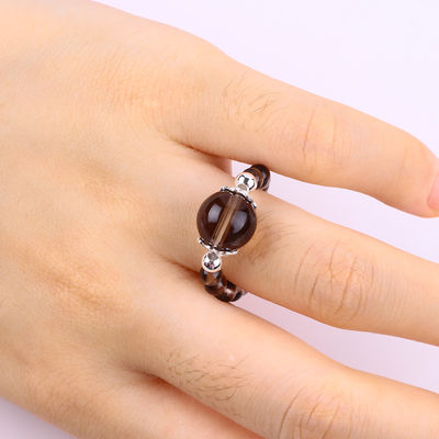 แหวนทําด้วยมือ หินแท้ มีข้อมือ ปรับได้ สีชา แหวนหินซิตรีน สําหรับงานเลี้ยง
