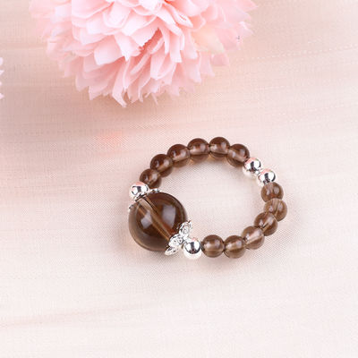 แหวนทําด้วยมือ หินแท้ มีข้อมือ ปรับได้ สีชา แหวนหินซิตรีน สําหรับงานเลี้ยง
