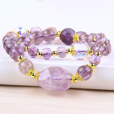 สีม่วง 2 ชั้น Azeztulite 12mm 14mm สร้อยข้อมือข้อมือ OEM ODM