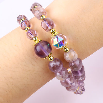 สีม่วง 2 ชั้น Azeztulite 12mm 14mm สร้อยข้อมือข้อมือ OEM ODM