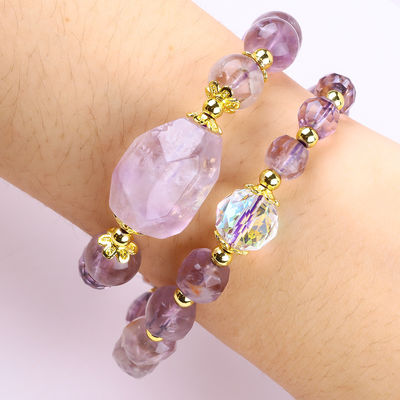 สีม่วง 2 ชั้น Azeztulite 12mm 14mm สร้อยข้อมือข้อมือ OEM ODM