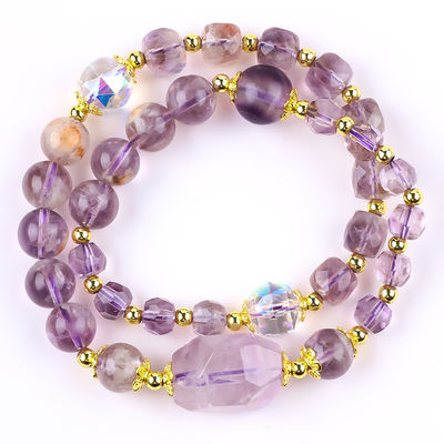 สีม่วง 2 ชั้น Azeztulite 12mm 14mm สร้อยข้อมือข้อมือ OEM ODM