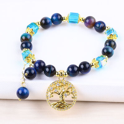 การรักษาธรรมชาติคริสตัล 8 มิลเมตร Rainbow Tiger Eye Tree Of Life สร้อยข้อมือข้อมือข้อมือสําหรับสวมทุกวัน