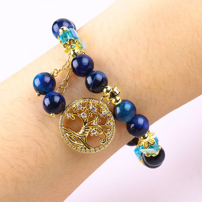 การรักษาธรรมชาติคริสตัล 8 มิลเมตร Rainbow Tiger Eye Tree Of Life สร้อยข้อมือข้อมือข้อมือสําหรับสวมทุกวัน