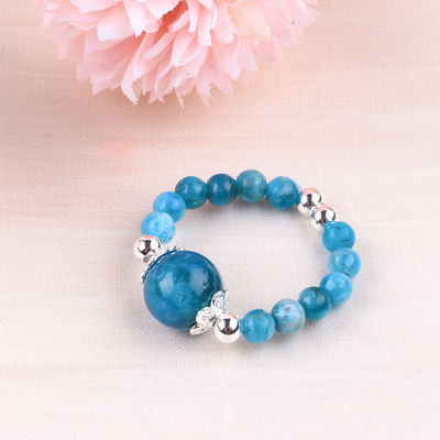 4 มิลลิเมตร ทําด้วยมือหินแท้ แหวนข้อมูลกระสุน ปรับสีน้ําเงิน Apatite หินแหวนสําหรับงานเลี้ยงสวมทุกวัน