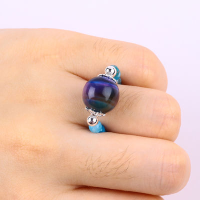 4 มิลลิเมตร ทําด้วยมือหินแท้ สร้อยข้อมือ ปรับได้ ยืดหยุ่น สีน้ําเงิน Apatite หินแหวน Withth สี หินตาเสือ สําหรับพรรค D