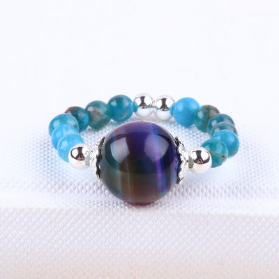 4 มิลลิเมตร ทําด้วยมือหินแท้ สร้อยข้อมือ ปรับได้ ยืดหยุ่น สีน้ําเงิน Apatite หินแหวน Withth สี หินตาเสือ สําหรับพรรค D