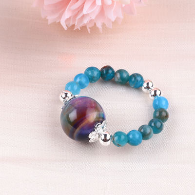 4 มิลลิเมตร ทําด้วยมือหินแท้ สร้อยข้อมือ ปรับได้ ยืดหยุ่น สีน้ําเงิน Apatite หินแหวน Withth สี หินตาเสือ สําหรับพรรค D