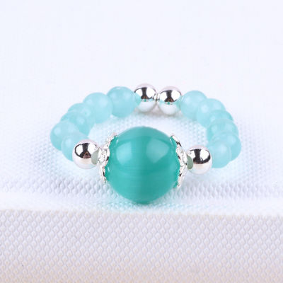 4 มิลลิเมตร ทําด้วยมือหินแท้ แหวนข้อมือ ปรับได้ ยืดหยุ่น สีเขียว แหวนหินตาแมว สําหรับงานเลี้ยง