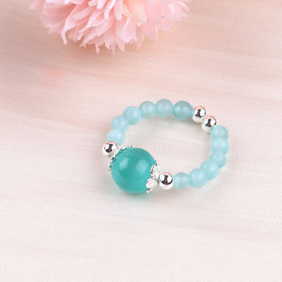 4 มิลลิเมตร ทําด้วยมือหินแท้ แหวนข้อมือ ปรับได้ ยืดหยุ่น สีเขียว แหวนหินตาแมว สําหรับงานเลี้ยง