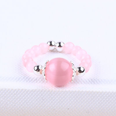 4 มิลลิเมตร ทําด้วยมือหินแท้ แหวนข้อมือ ปรับได้ ยืดหยุ่น สีชมพู แหวนหินตาแมว สําหรับงานเลี้ยง