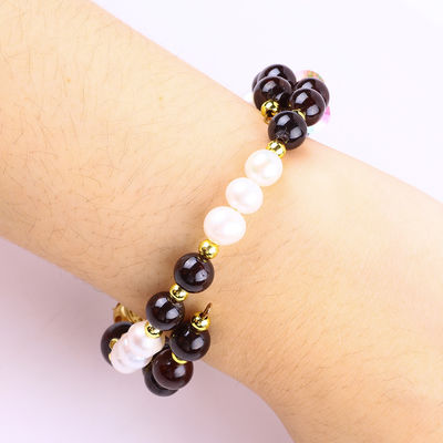 Custom DIY 8MM กราเน็ตและเพชรสีขาว กับดอกไม้ Spacer กลีบสองข้อมือสําหรับการสวมทุกวัน