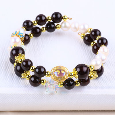 Custom DIY 8MM กราเน็ตและเพชรสีขาว กับดอกไม้ Spacer กลีบสองข้อมือสําหรับการสวมทุกวัน