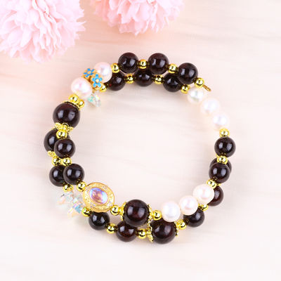 Custom DIY 8MM กราเน็ตและเพชรสีขาว กับดอกไม้ Spacer กลีบสองข้อมือสําหรับการสวมทุกวัน