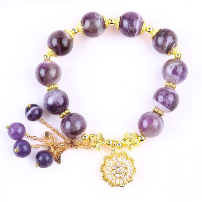 ทําด้วยมือ 12 มม ฝัน Amethyst กับดอกไม้ Spinner Charm อวยพร