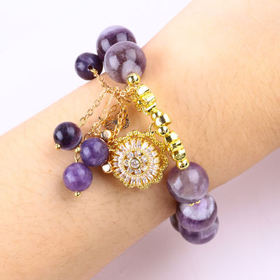 ทําด้วยมือ 12 มม ฝัน Amethyst กับดอกไม้ Spinner Charm อวยพร