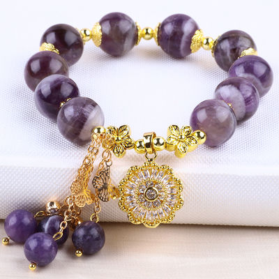ทําด้วยมือ 12 มม ฝัน Amethyst กับดอกไม้ Spinner Charm อวยพร