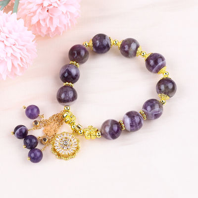 ทําด้วยมือ 12 มม ฝัน Amethyst กับดอกไม้ Spinner Charm อวยพร