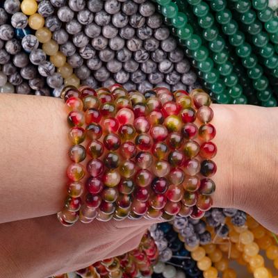 8 มิลลิเมตร สดใส ดอกหิน Agate หินแท้ รักษาหินคริสตัล ลูกบัวสําหรับการทําเครื่องประดับ